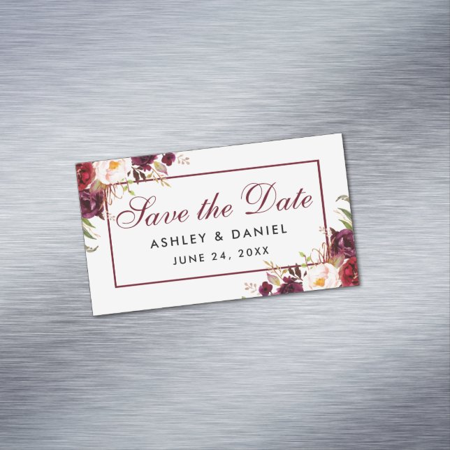 Burgundy Floral Save The Date Mini Magnet (In Situ)
