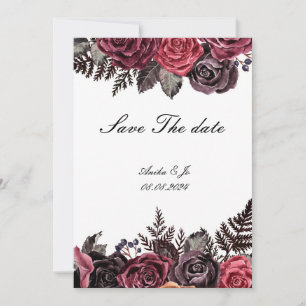 Burgundy floral save the date wedding