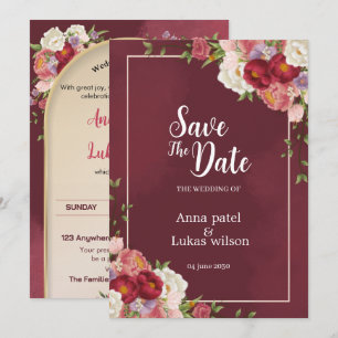 Burgundy Floral Save the Date Wedding Invitation