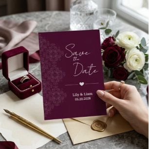 Burgundy Floral Save the Date Wedding Invitation