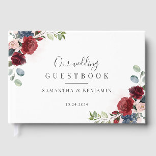 Burgundy Floral Script Winter Wedding Guest Book