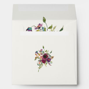 Burgundy Floral Simple Elegant Ivory Square Envelope