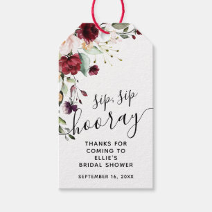 Burgundy Floral Sip Sip Hooray Favour Bridal Showe Gift Tags