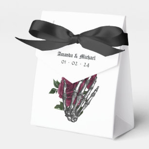 Burgundy Floral Skeleton Gothic Wedding Favour Box