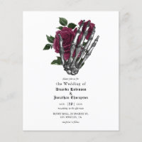 Burgundy Floral Skeleton Gothic Wedding Invitation
