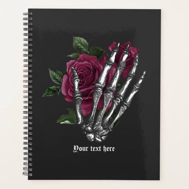 Burgundy Floral Skeleton Gothic Wedding Planner (Front)