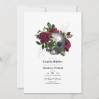 Burgundy Floral Skull Gothic Couples Shower