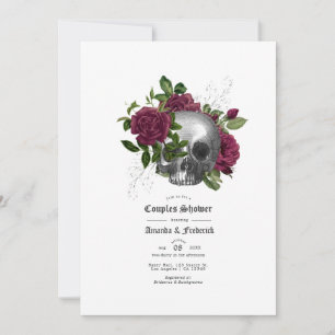 Burgundy Floral Skull Gothic Couples Shower Invitation