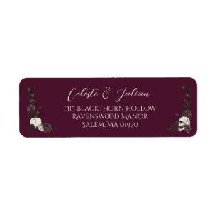 Burgundy Floral Skull Gothic Return Address