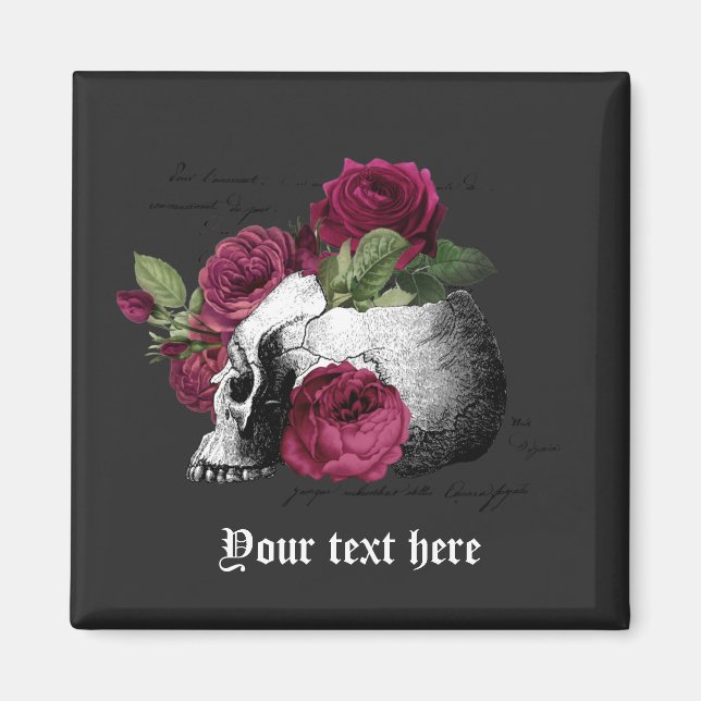 Burgundy Floral Skull Gothic Wedding  Magnet (Front)