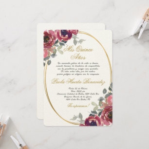 Burgundy floral Spanish Quinceanera  Invitation