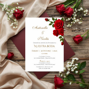 Burgundy Floral Spanish Wedding Invitation