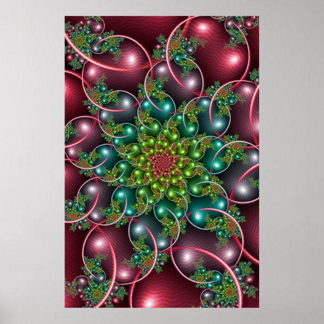 Burgundy Floral Spiral Poster (Front)