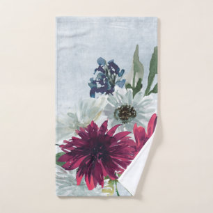 Burgundy Floral Splash on Grey Hand Towel