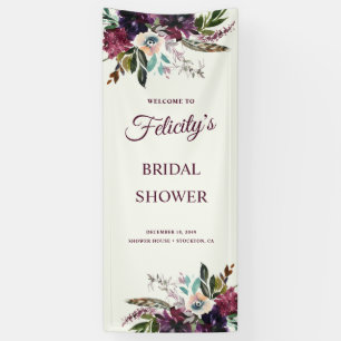 Burgundy Floral Splendor Ecru Bridal Shower Banner