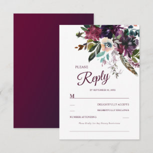 Burgundy Floral Splendor Watercolor RSVP Card