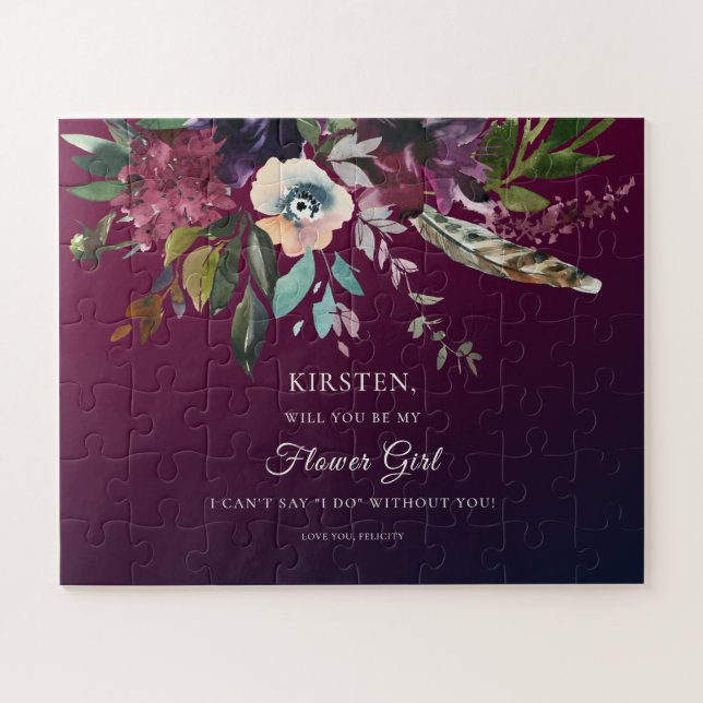Burgundy Floral Splendour Be My Flower Girl Jigsaw Puzzle (Horizontal)
