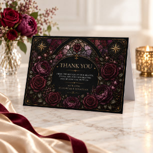 Burgundy Floral Stained Glass Wedding Thank You Card