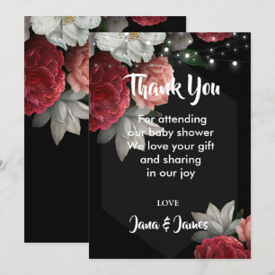 Burgundy floral string light thank you Invitation