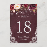 Burgundy Floral String Lights Lace Table Number<br><div class="desc">Create your own Table Number Card with this "Rustic Burgundy Floral String Lights Design Suite" template to match your wedding colours and style. (1) Please personalise this template one by one (e.g, from number 1 to xx) , and add each number card separately to your cart. (2) For further customisation,...</div>