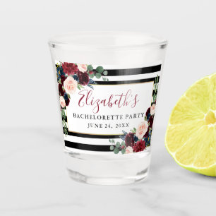 Burgundy Floral Striped Bachelorette Party Shot Glass