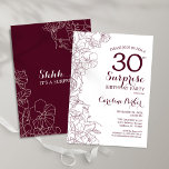 Burgundy Floral Surprise 30th Birthday Party Invitation<br><div class="desc">Burgundy and white floral surprise 30th birthday party invitation. Elegant modern marsala wine maroon design featuring botanical accents and typography script font. Simple floral invite card perfect for a stylish female surprise bday celebration. Can be customised to any age. Printed Zazzle invitations or instant download digital printable template.</div>