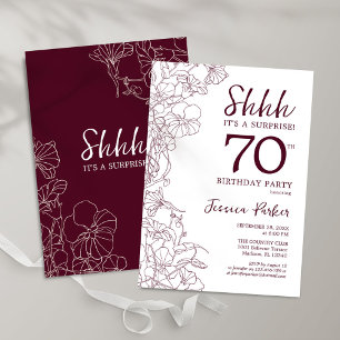 Burgundy Floral Surprise 70th Birthday Invitation