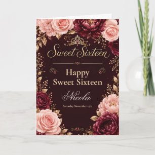 Burgundy Floral Sweet Sixteen Card