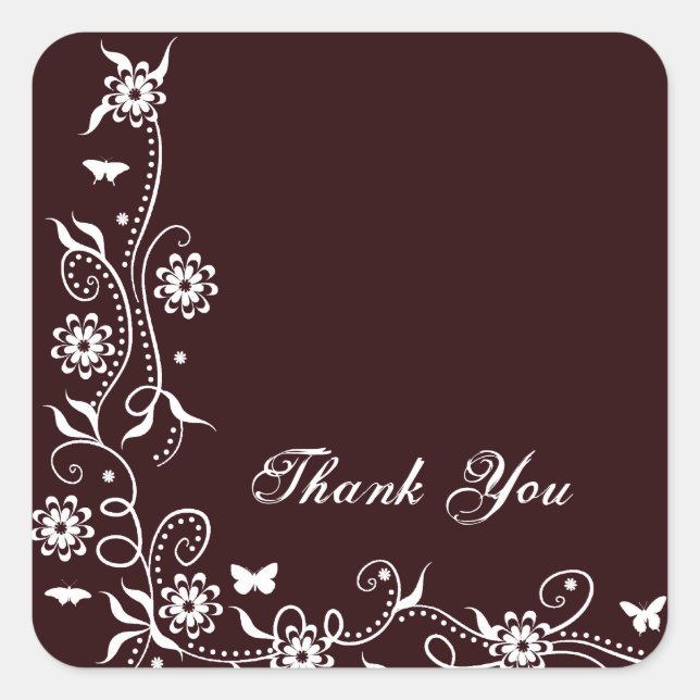 Burgundy Floral Swirl Thank You Sticker (Front)