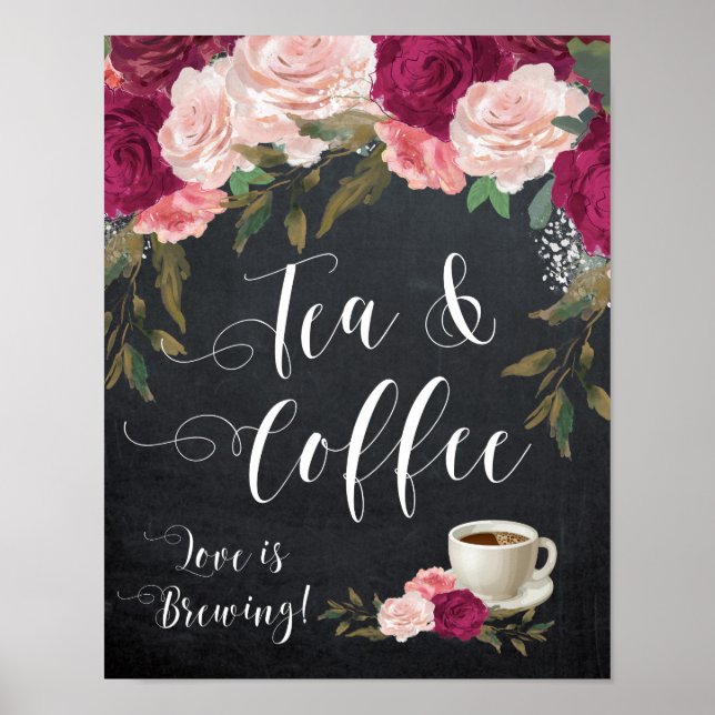 burgundy floral tea and coffee sign wedding (Front)