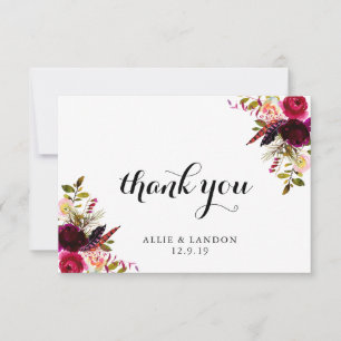 Burgundy Floral Thank You Card