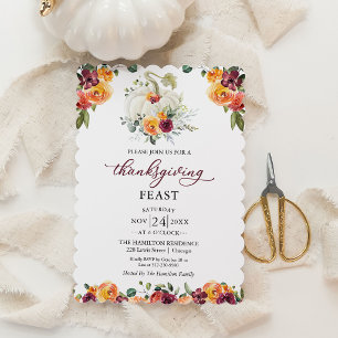 Burgundy Floral Thanksgiving Feast Invitation