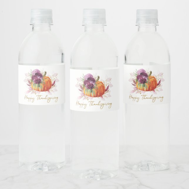 Burgundy Floral Thanksgiving Water Bottle Label (Bottles)