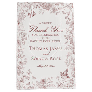 Burgundy Floral Toile De Jouy Wedding Party Favour Medium Gift Bag