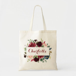 Burgundy Floral Tote Bag Bridesmaid