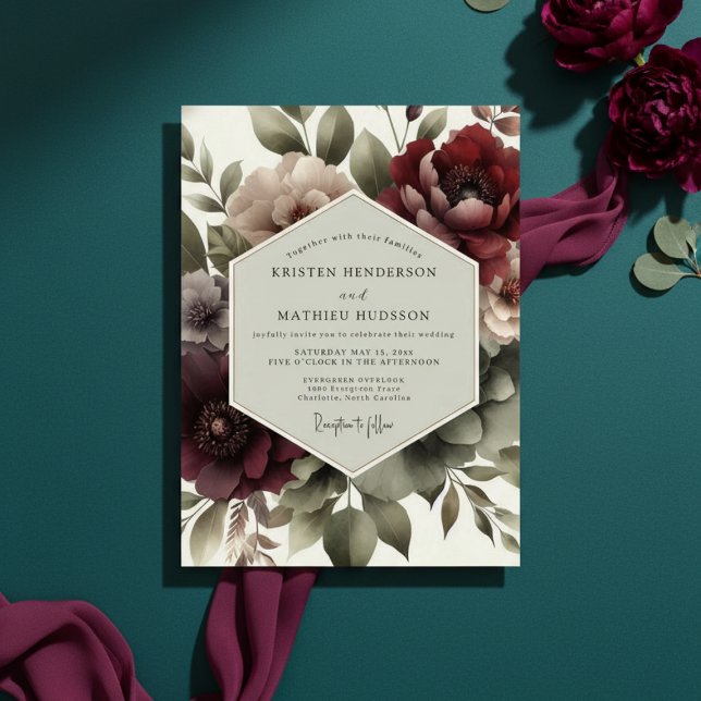 Burgundy Floral Twilight Wedding Invitation (Creator Uploaded)