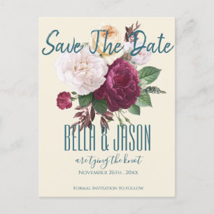 Burgundy Floral Tying The Knot Save The Date Invitation Postcard