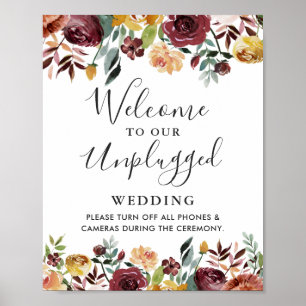 Burgundy Floral Unplugged Wedding Sign