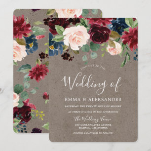 Burgundy Floral Vintage Elegant Wedding Invite
