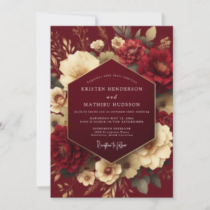 Burgundy Floral Vintage Romance Wedding Invitation