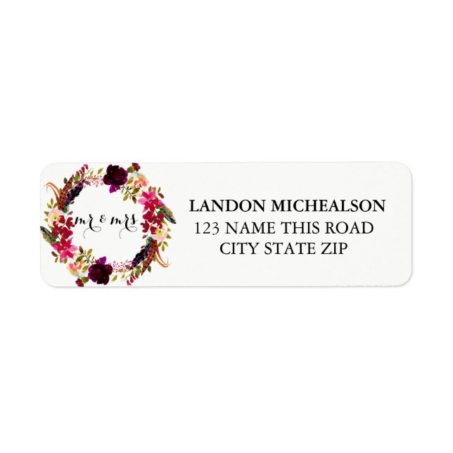 Burgundy Floral Watercolor Address Labels (Front)
