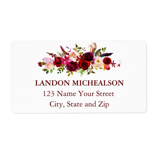Burgundy Floral Watercolor Address Labels (Front)