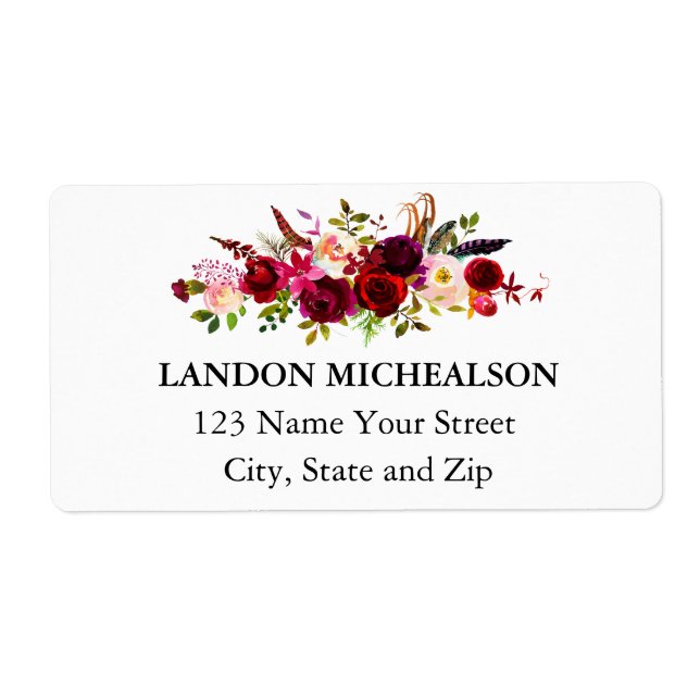 Burgundy Floral Watercolor Address Labels (Front)