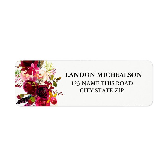Burgundy Floral Watercolor Address Labels (Front)