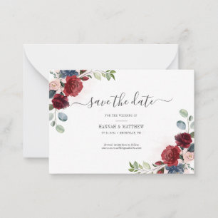 Burgundy Floral Watercolor Blush Save The Date Card