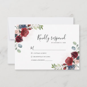 Burgundy Floral Watercolor Botanical Wedding RSVP Card