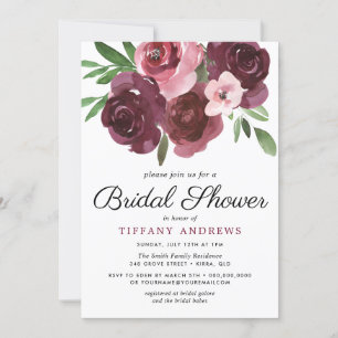 Burgundy Floral Watercolor Bridal Shower Invite