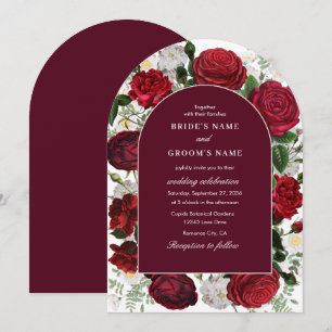 Burgundy Floral Watercolor Elegant Wedding Arch Invitation