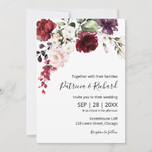 Burgundy Floral Watercolor Elegant Wedding Invitation
