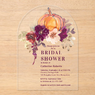 Burgundy Floral Watercolor Pumpkin Bridal Shower Acrylic Invitations